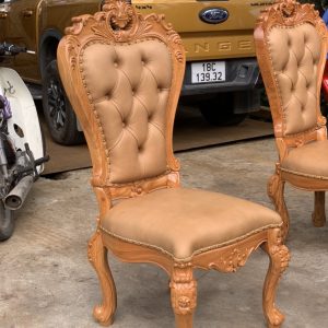 Bộ bàn ăn tròn 6 ghế bọc da bò