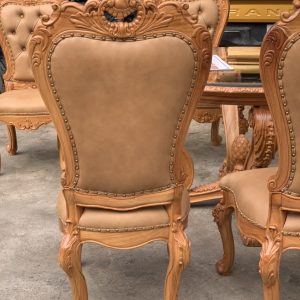 Bộ bàn ăn tròn 6 ghế bọc da bò