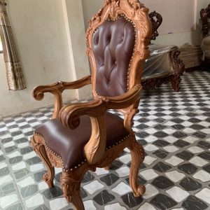 Bộ bàn ăn tròn 6 ghế bọc da bò