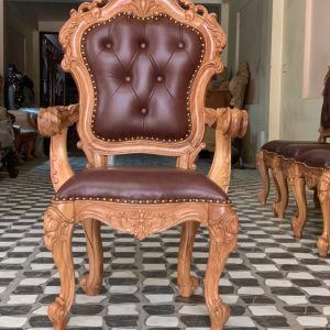 Bộ bàn ăn tròn 6 ghế bọc da bò