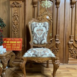 Bộ bàn ghế ăn hoa hồng - Bàn tròn 6 ghế bọc da bò