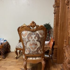 Bộ bàn ghế ăn hoa hồng - Bàn tròn 6 ghế bọc da bò