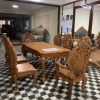 Bộ bàn ghế ăn gỗ hoa hồng chân cong - Bàn dài 10 ghế