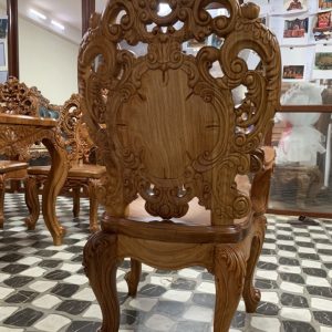 Bộ bàn ghế ăn gỗ hoa hồng chân cong - Bàn dài 10 ghế