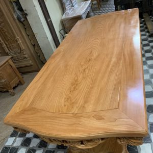 Bộ bàn ghế ăn gỗ hoa hồng chân cong - Bàn dài 10 ghế