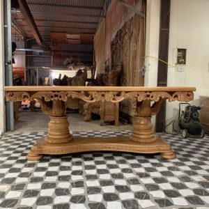 Bộ bàn ghế ăn gỗ hoa hồng chân cong - Bàn dài 10 ghế