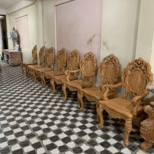 Bộ bàn ghế ăn gỗ hoa hồng chân cong - Bàn dài 10 ghế