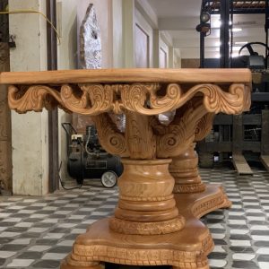 Bộ bàn ghế ăn gỗ hoa hồng chân cong - Bàn dài 10 ghế