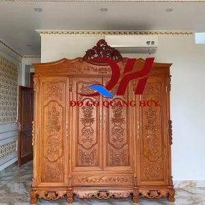 Tủ quần áo tân cổ điển gỗ gõ Nam Phi cao cấp