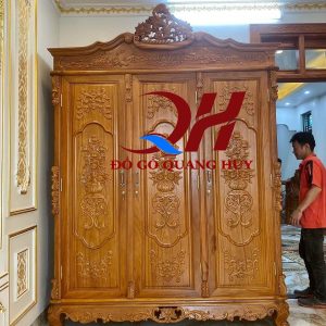 Tủ quần áo tân cổ điển gỗ gõ Nam Phi cao cấp