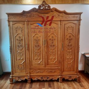 Tủ quần áo tân cổ điển gỗ gõ Nam Phi cao cấp