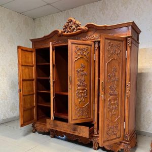 Tủ quần áo tân cổ điển gỗ gõ Nam Phi cao cấp