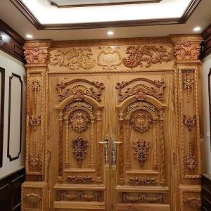 Cửa chính gỗ tự nhiên tân cổ điển