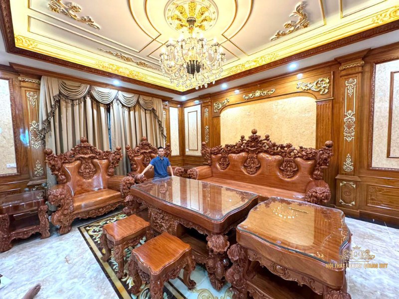Bộ bàn ghế hoàng gia nguyên khối Cá Chép Tài Lộc