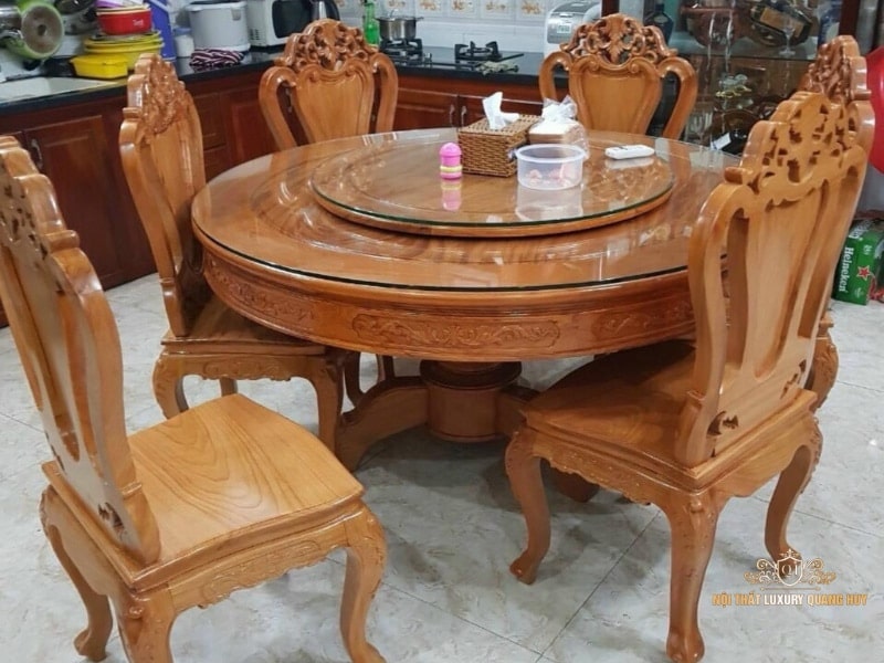 Mẫu bàn ăn làm từ gỗ gõ đỏ nguyên tấm