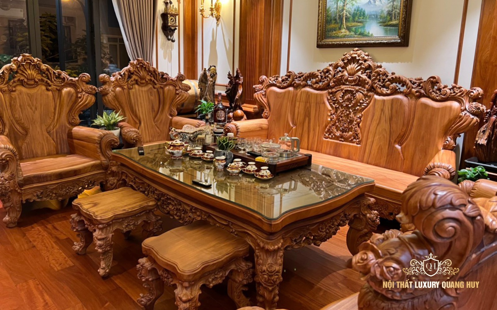 bộ bàn ghế gỗ phòng khách gỗ tự nhiên