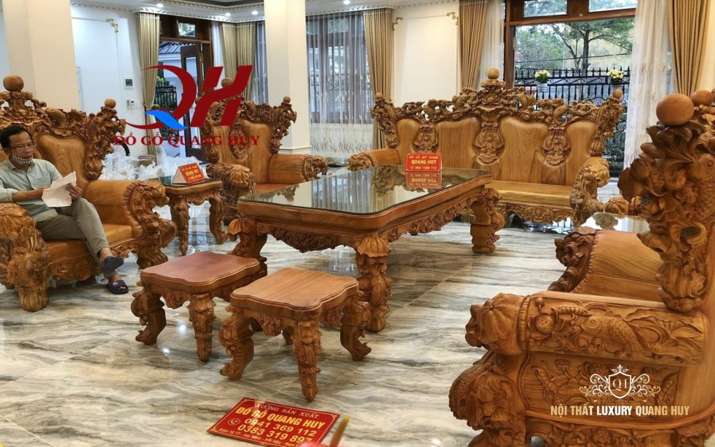 Bộ bàn ghế gỗ hoàng gia mẫu cá chép tài lộc