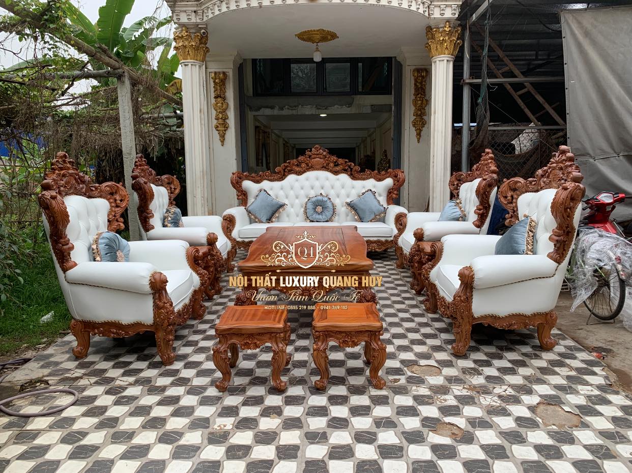 Mẫu bàn ghế gỗ tân cổ điển hoàng gia 10 món