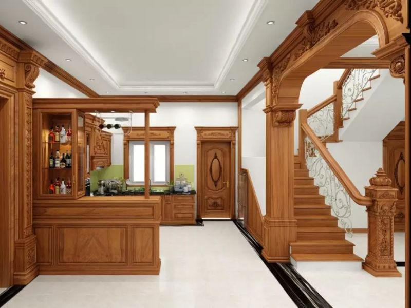 cầu thang gỗ biệt thự