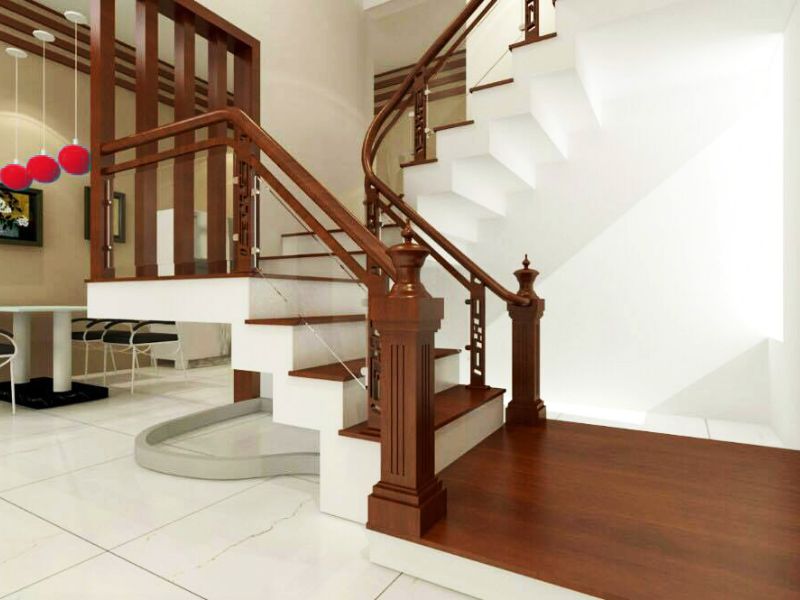 cầu thang gỗ biệt thự