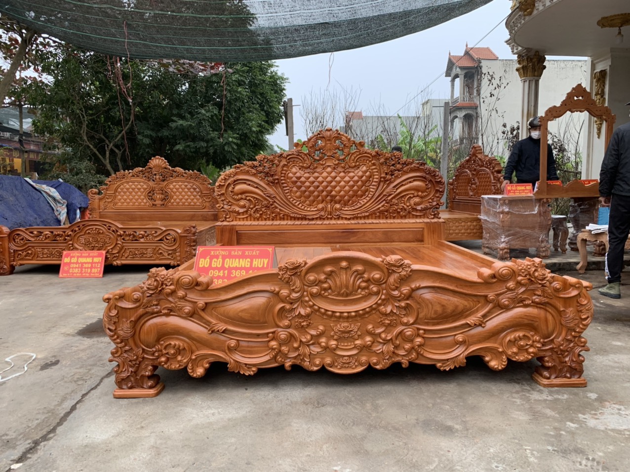 giường tân cổ điển gỗ nguyên khối