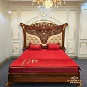 giường tân cổ điển bọc da
