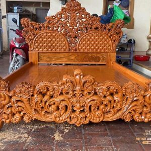 giường tân cổ điển gỗ nguyên khối
