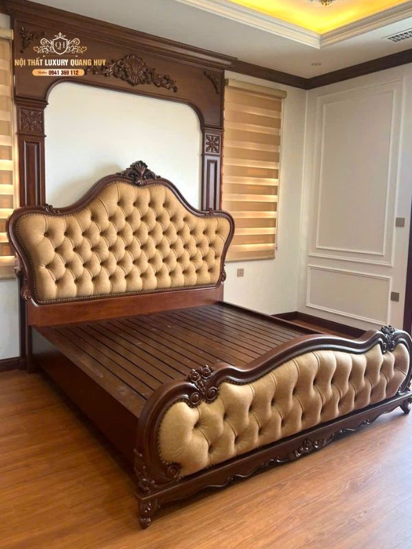 giường tân cổ điển bọc da