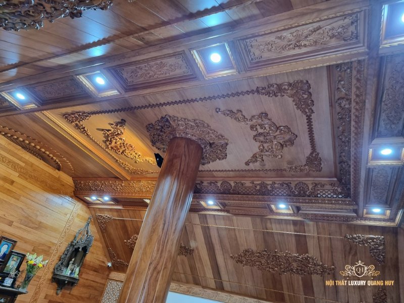 mẫu trần gỗ phòng khách đẹp