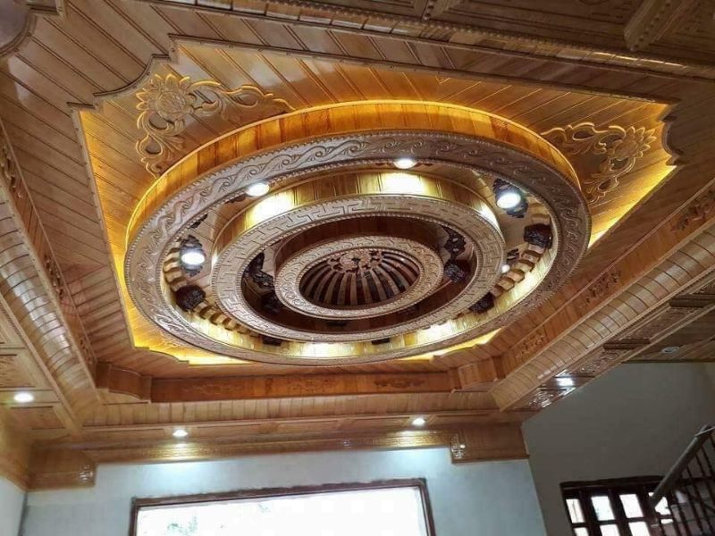 Mẫu trần gỗ kết hợp đèn LED