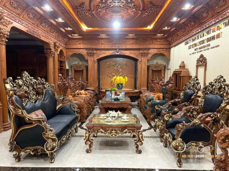 thiết kế nội thất biệt thự gỗ óc chó