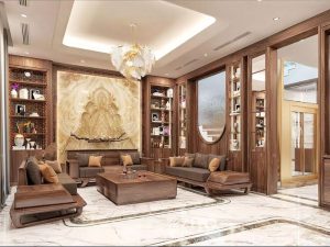 thiết kế nội thất biệt thự gỗ óc chó