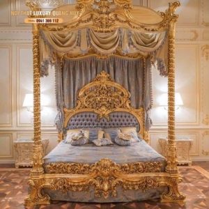 giường bọc da tân cổ điển màu nâu