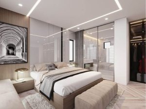 kê giường ngủ cạnh nhà vệ sinh