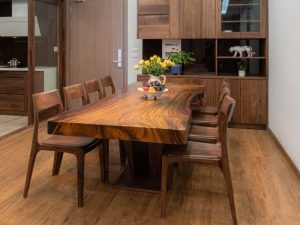 bàn ghế ăn nguyên khối gỗ óc chó