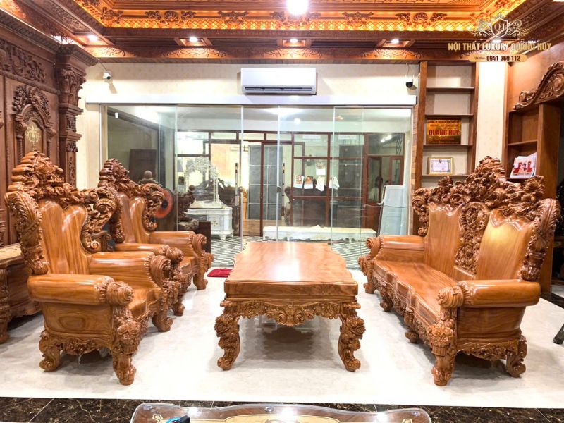 bộ bàn ghế hoàng gia gỗ gõ đỏ nguyên khối