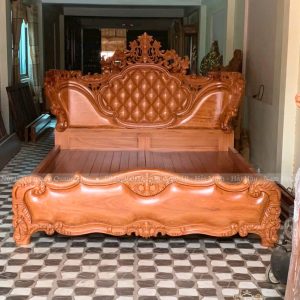 giường gỗ tân cổ điển nguyên khối