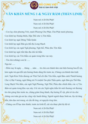 Bài Cúng Mùng Một Đầu Tháng