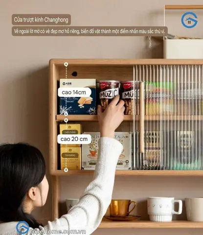 Kệ Sách Treo Tường Có Cửa Kính