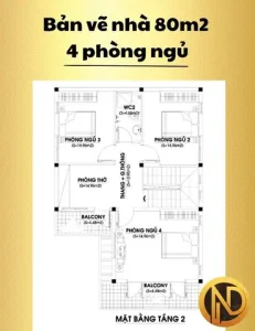 Nhà 80m2 2 Phòng Ngủ